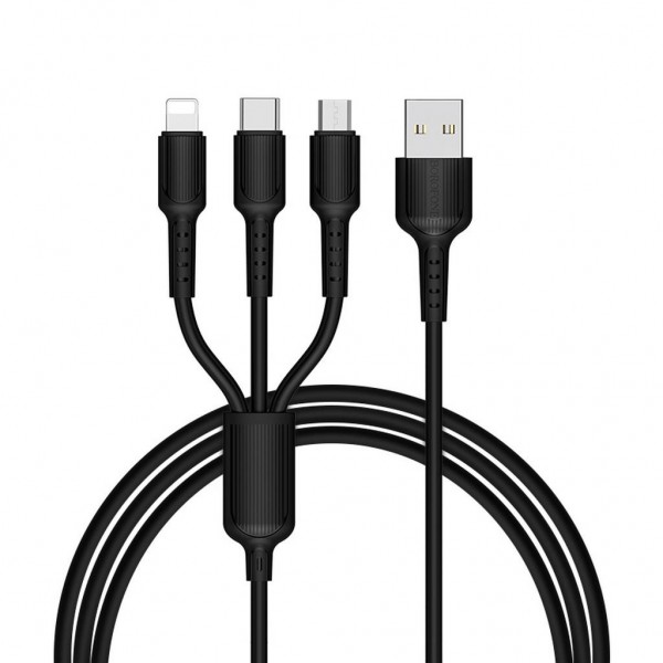 Borofone BX16 Καλώδιο σύνδεσης 3-σε-1 USB σε Micro-USB, Lightning, USB-C Μαύρο 1.0m 